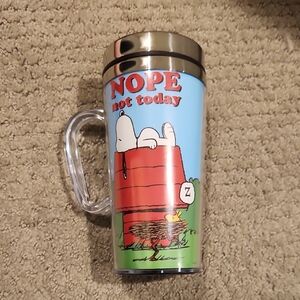 Spoontiques - Plastic Travel Coffee Mug with Lid and Handle - Snoopy